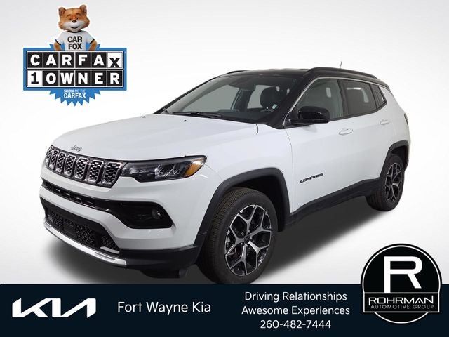2025 Jeep Compass Limited in Bright White Clearcoat — front three-quarter view