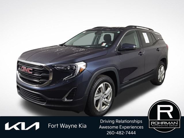 2019 GMC Terrain SLE in Blue Steel Metallic — front three-quarter view