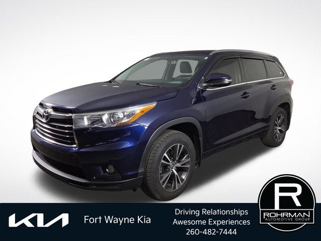 2016 Toyota Highlander XLE V6 in Nautical Blue Metallic — front three-quarter view