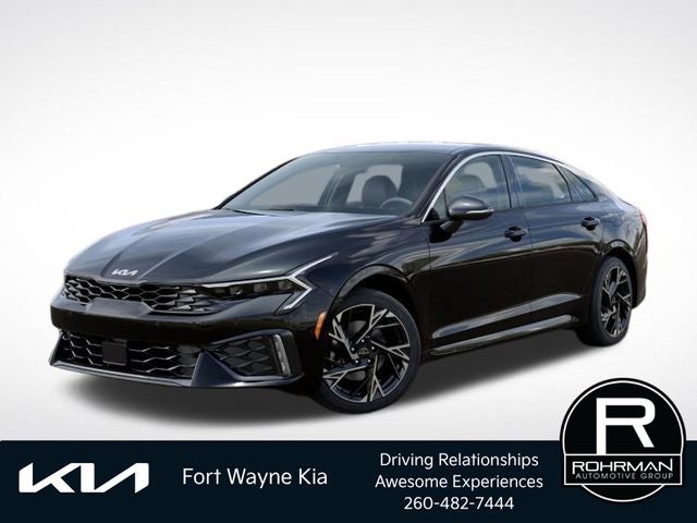 2026 Kia K5 GT-Line in Aurora Black Pearl — front three-quarter view