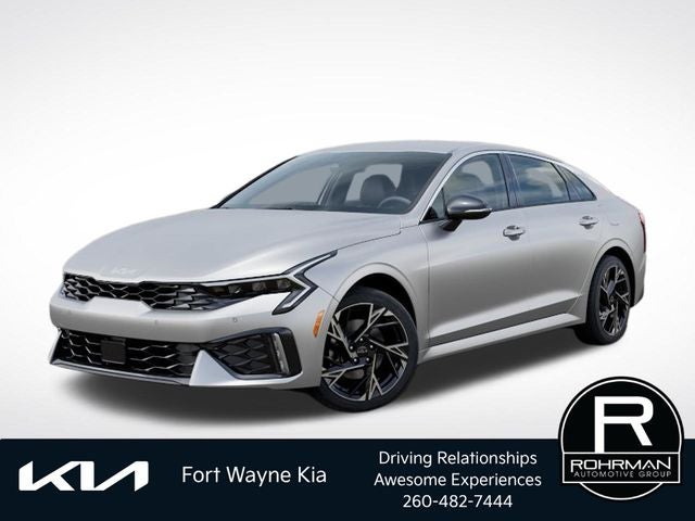 2026 Kia K5 GT-Line in Steel Matte Gray — front three-quarter view
