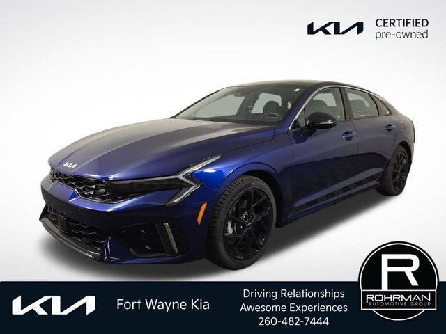 2026 Kia K5 GT-Line in Yacht Blue — front three-quarter view